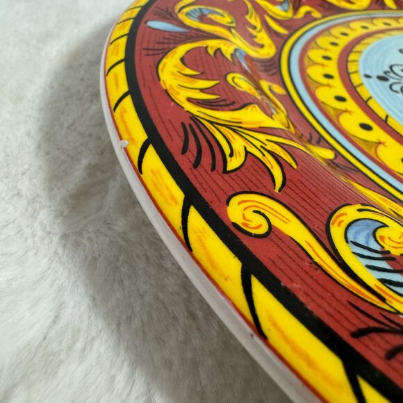 Tuscan Table Italian Dinner Plate 11" Ceramic Red Yellow Light Blue Black Bright - Picture 12 of 13